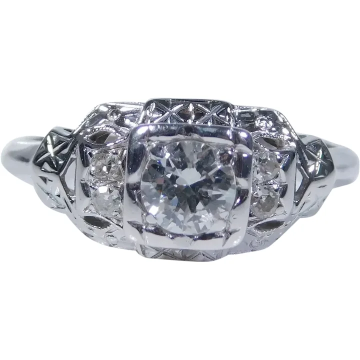 Art Deco .45ctw Diamond Engagement Ring 14K Gold