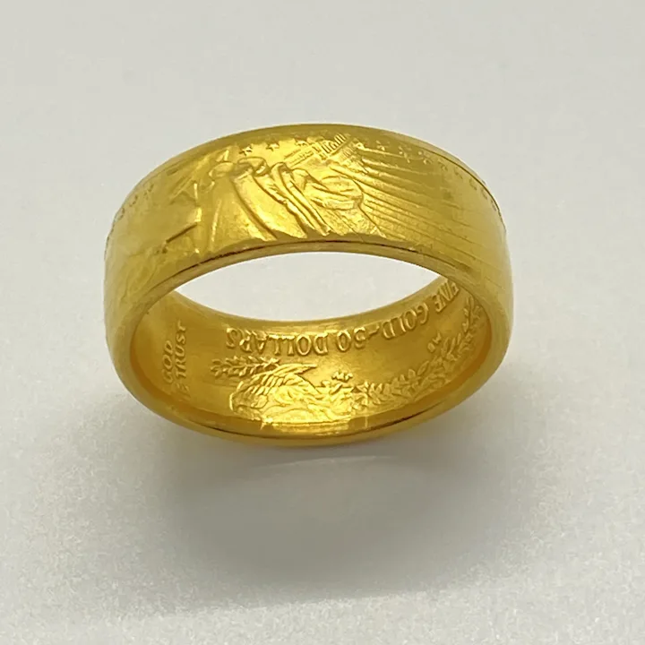 US Gold Coin Band Ring, Size 11.5 Custom Crafted, American Eagle