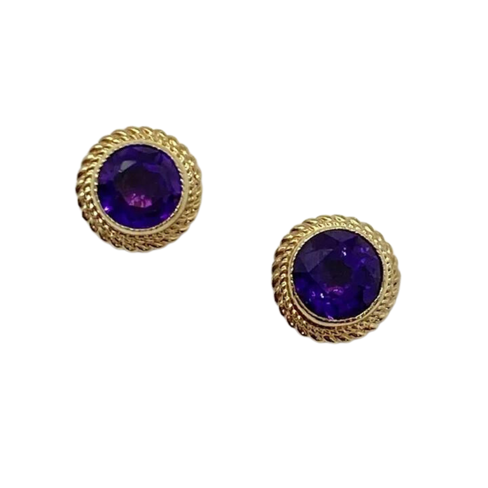 Amethyst Stud Earrings 9K English Gold and 14K Gold 1.48 Carats