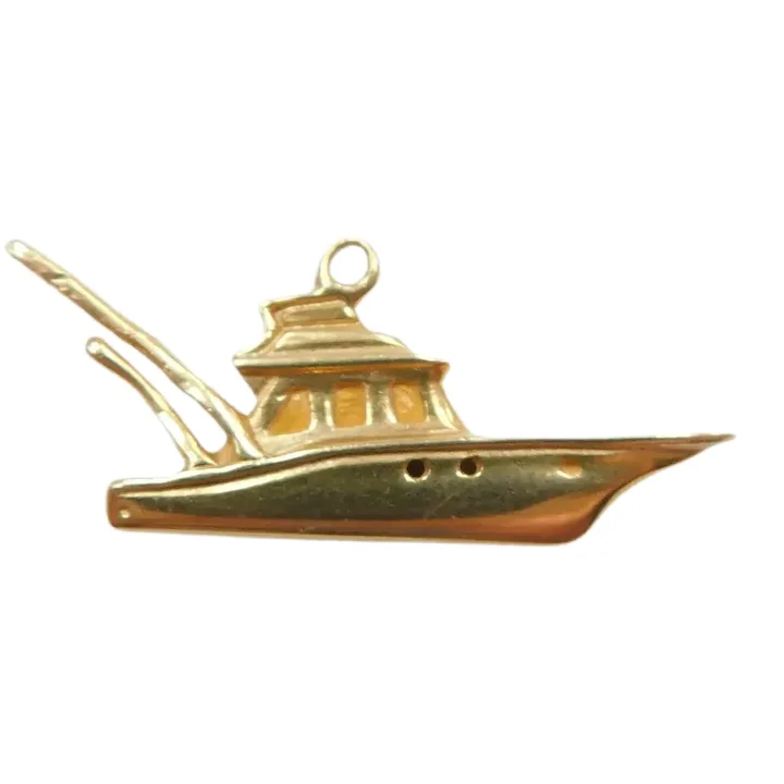Vintage Sport Fishing Boat Charm 14K Yellow Gold