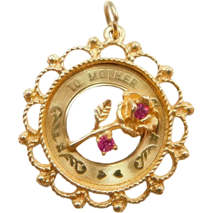 Vintage ‘To Mother’ Faux Ruby Charm 14K Yellow Gold