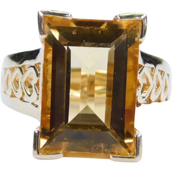7.35ct Citrine Solitaire Ring 14K Gold
