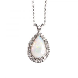 2 carat Opal Diamond Halo Vintage Pendant