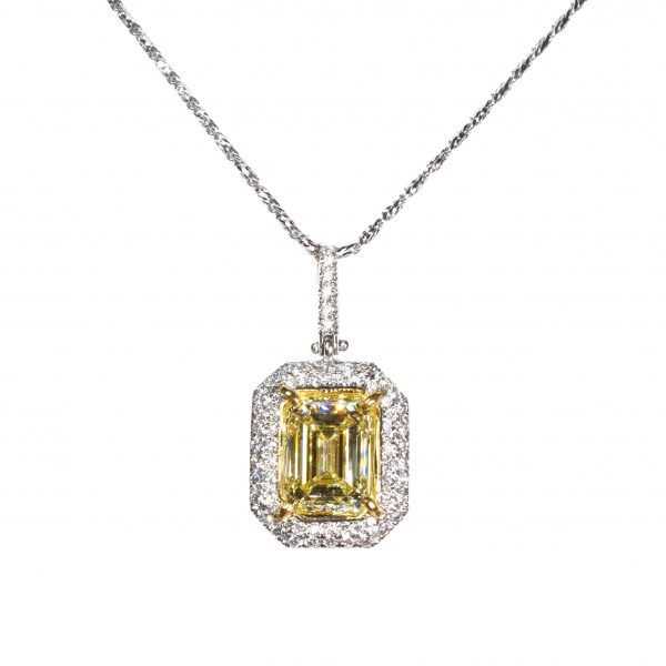 3 carat Natural Yellow Diamond Halo Necklace