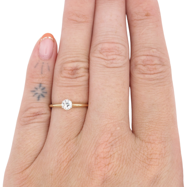 .33ct Old European Solitaire Diamond Vintage Engagement Ring 14K worn