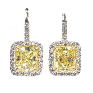 4 carat Natural Yellow Diamond Halo Earrings