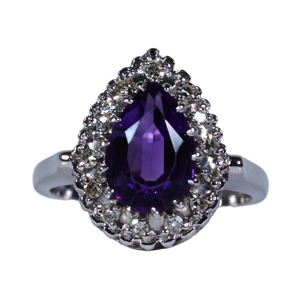1.82 ctw Amethyst Ring with Diamond Halo in 14K White Gold