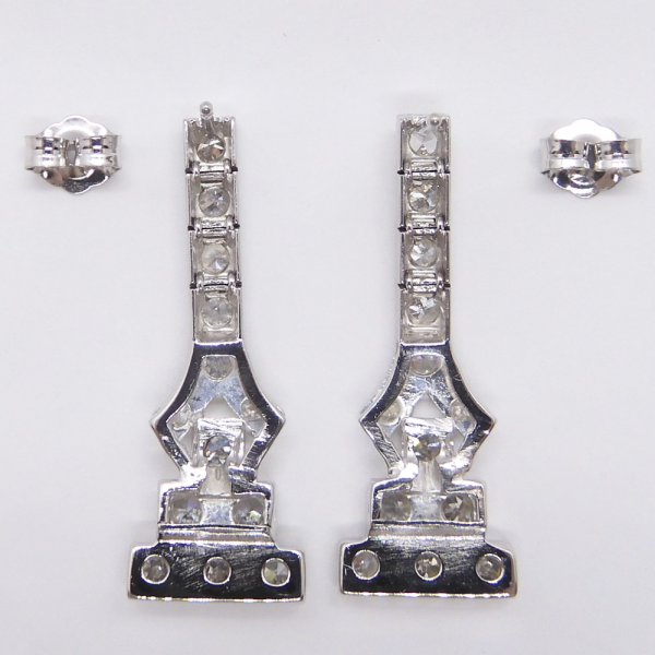 Art Deco Diamond Drop Earrings Platinum Backs