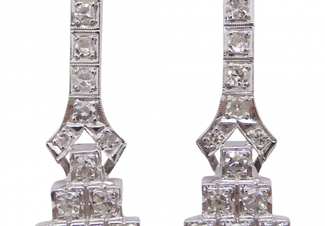 Art Deco Diamond Drop Earrings Platinum Front