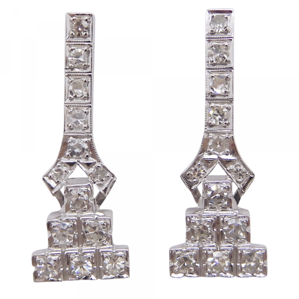 Art Deco Diamond Drop Earrings Platinum Front