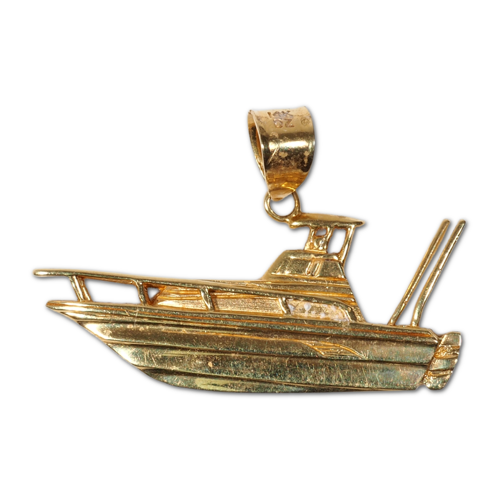 Fishing Console Boat Pendant in 14K Yellow Gold