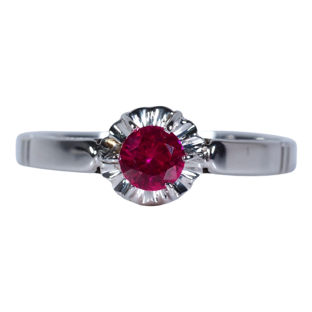 Buttercup .50 ct Lab Ruby Ring in 18K White Gold