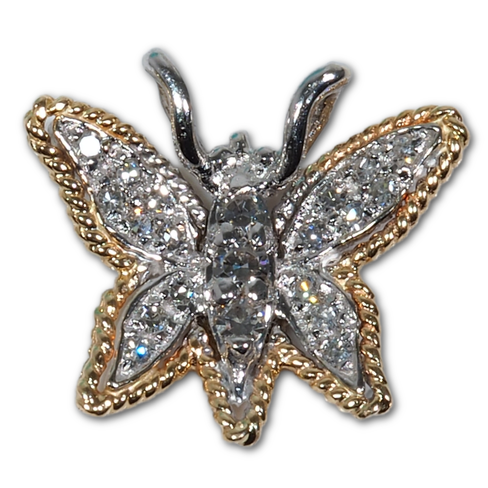 Diamond Butterfly Pendant in 14K Yellow & White Gold