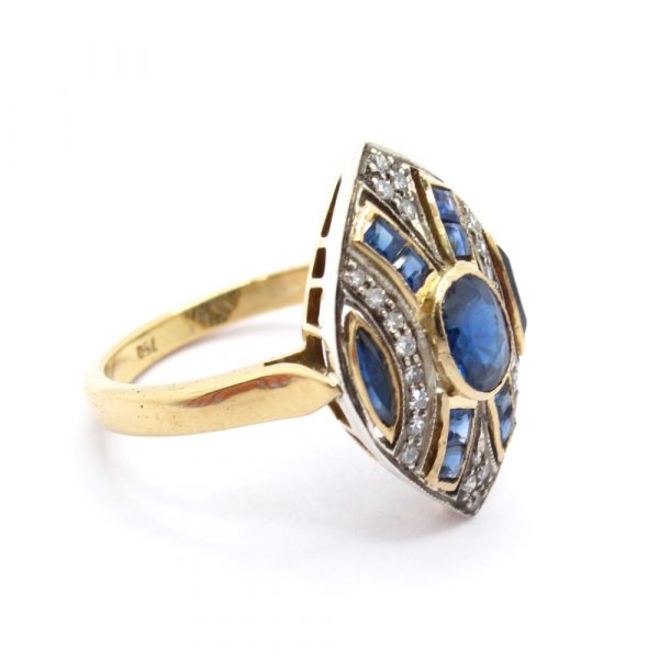 Edwardian Sapphire Diamond Navette Ring Side