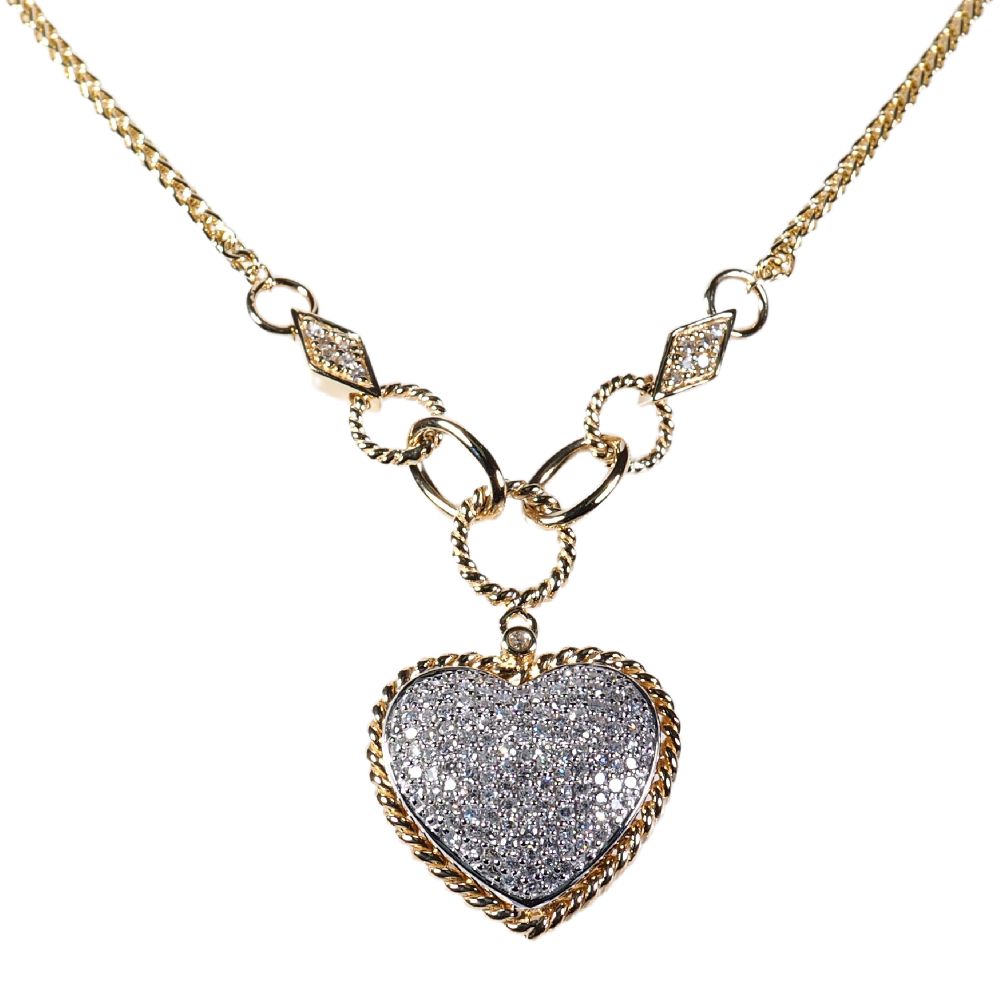 D’Oro by EFFY .75 ctw Diamond Pavé Diamond Heart Pendant Necklace in 14K Yellow & White Gold