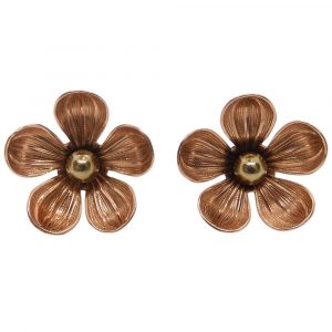 Flower Stud Earrings Two-Tone 14k Rose & Yellow Gold - Front