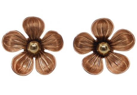 Flower Stud Earrings Two-Tone 14k Rose & Yellow Gold - Front