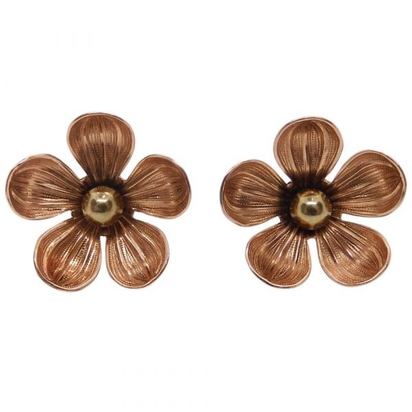 Flower Stud Earrings Two-Tone 14k Rose & Yellow Gold - Front