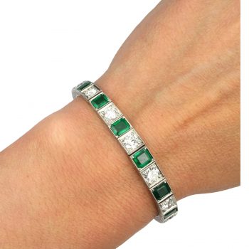 GIA 12 Carat Emerald Diamond Platinum Bracelet Hand