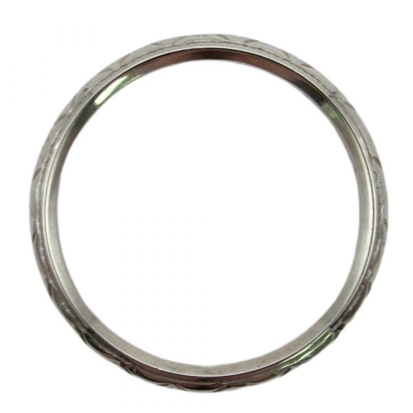 Mid Century Geometric Etched Band Ring in 18K White Gold top