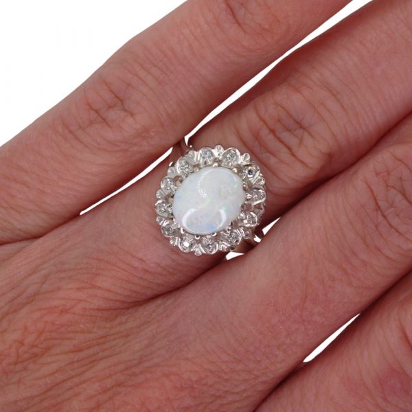 Opal Diamond Halo Vintage Ring Hand