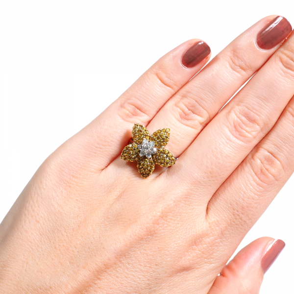 Sapphire Flower Ring Hand