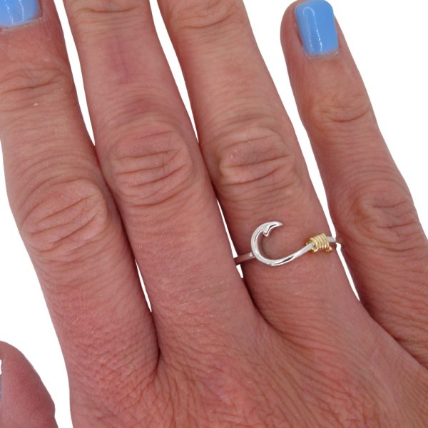 White Gold J Hook Ring Hand