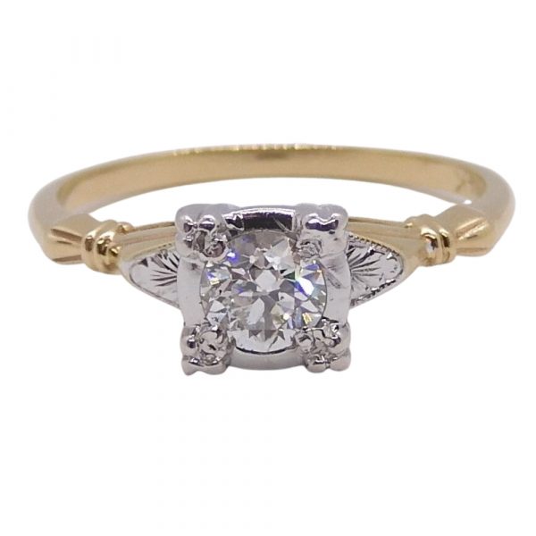 0.32 ct Edwardian Old European Diamond Solitaire Engagement Ring 14k Two-Tone Yellow & White Gold Front