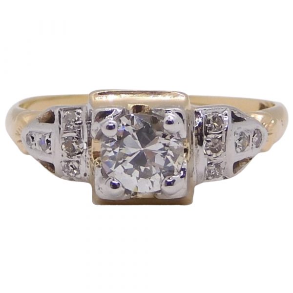 0.46 ctw Edwardian Old European Diamond Engagement Ring 14k Two-Tone Yellow & White Gold Front