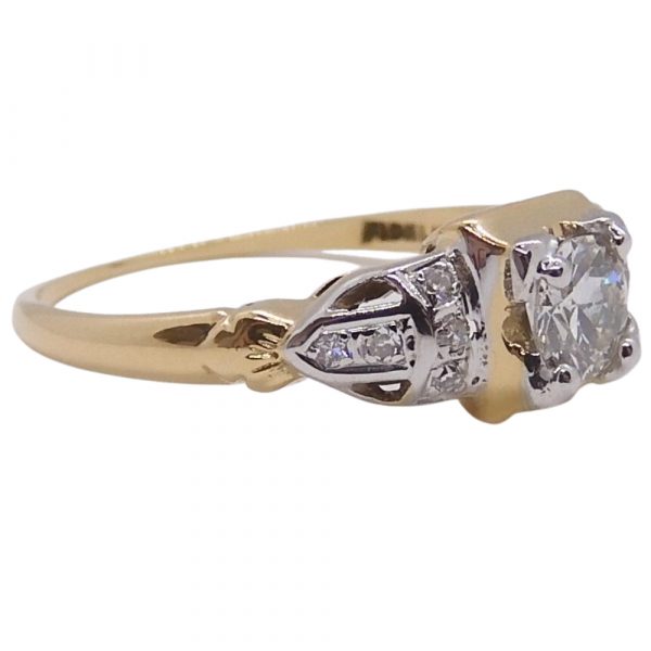 0.46 ctw Edwardian Old European Diamond Engagement Ring 14k Two-Tone Yellow & White Gold Side