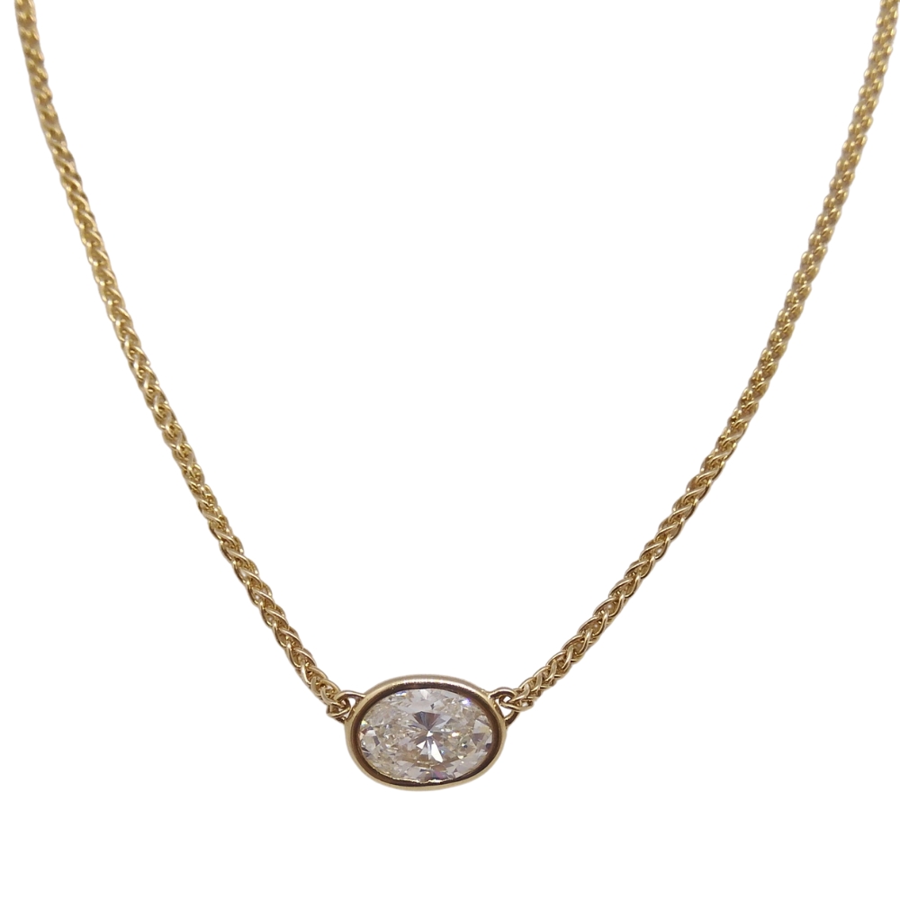 Oval 0.60 ct Diamond Solitaire Necklace 14k Yellow Gold