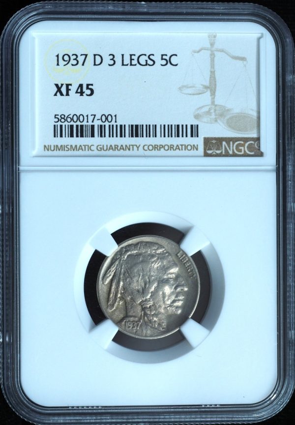 1937-D 3 Legged Buffalo Nickel XF45 NGC