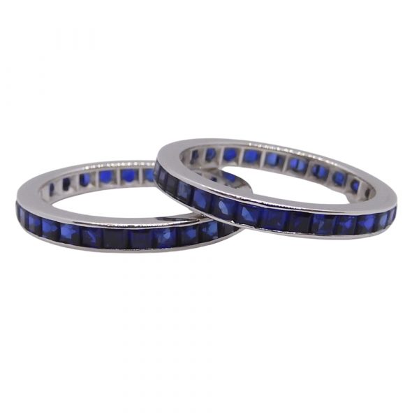 2.00 ctw Blue Sapphire Eternity Band Ring 14k White Gold Double Band Stack