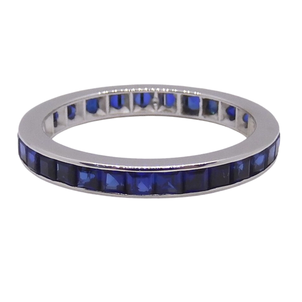 3mm Diamond and Sapphire Eternity band in 14k Gold | Sarraf.com