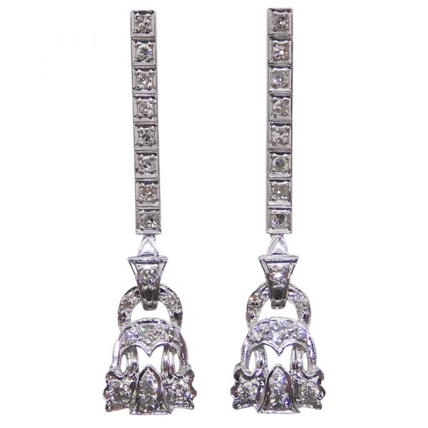 Art Deco Diamond Drop Earrings Platinum 1.00 ctw Front