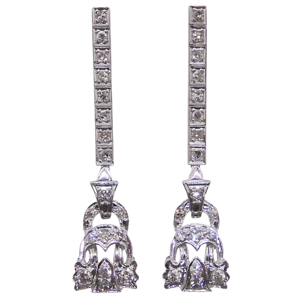 Art Deco 1920’s Drop Diamond Earrings Platinum 1.00 ctw