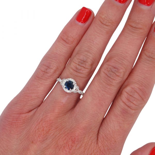 Australian Sapphire Halo Ring Hand