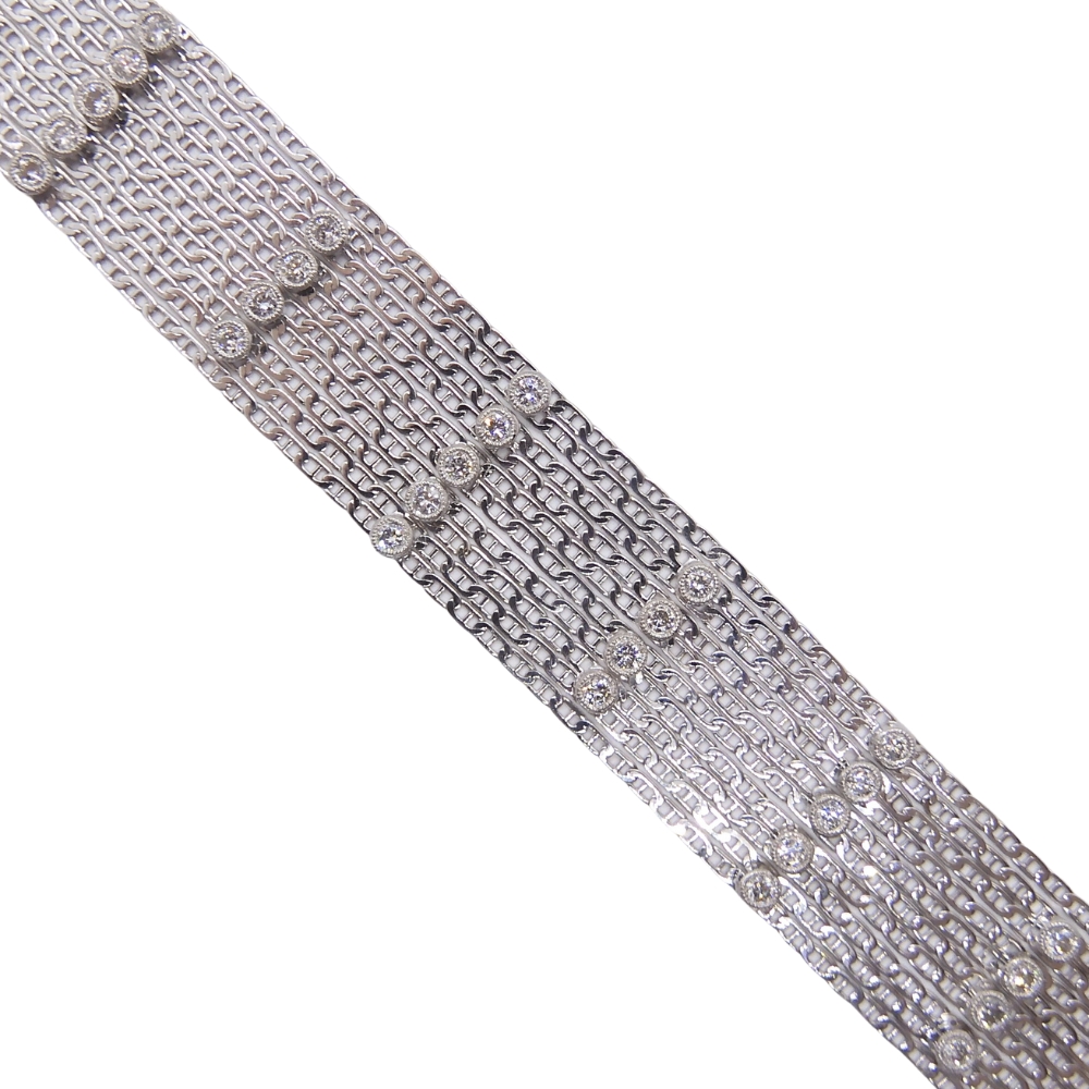 Bezel Set 1.77 ctw Diamond Bracelet Multi Strand Fishnet 18k White Gold Anchor Link