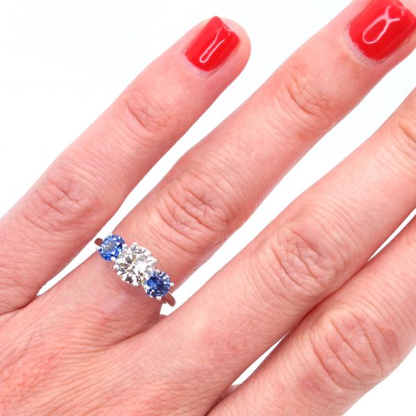 Diamond Ceylon Sapphire Engagement Ring Hand