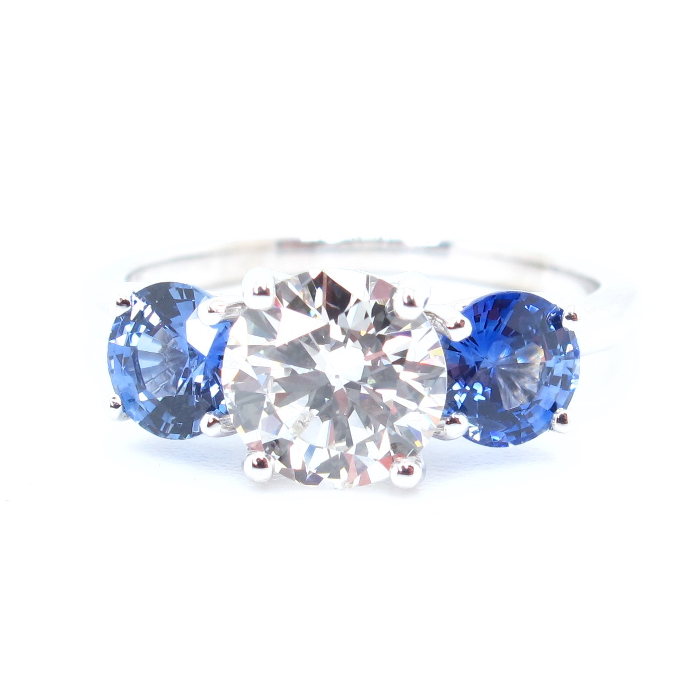 GIA Certified 1.19 carat Round Brilliant Diamond & Sapphire Engagement Ring