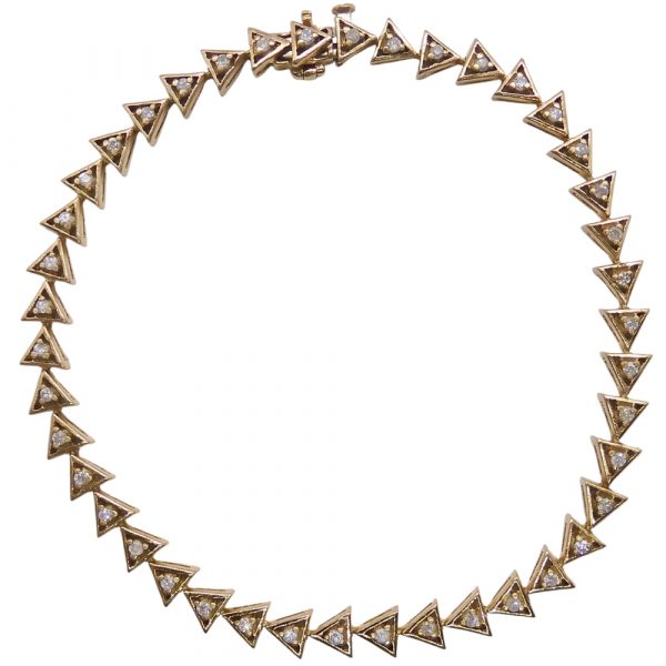 Geometric 0.63ctw Triangular Link Round Diamond Tennis Bracelet 14k Yellow Gold Front