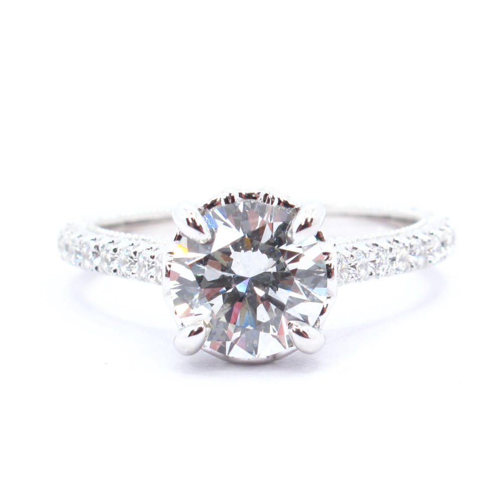 GIA Certified 1.37ct Round Brilliant Engagement Ring with Diamond Accent