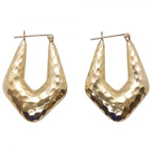 Puffed Hammered Texture Hoop Earrings 14k Yellow Gold Front