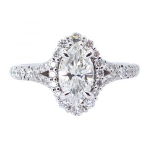 1 carat Marquise Tapered Halo Front