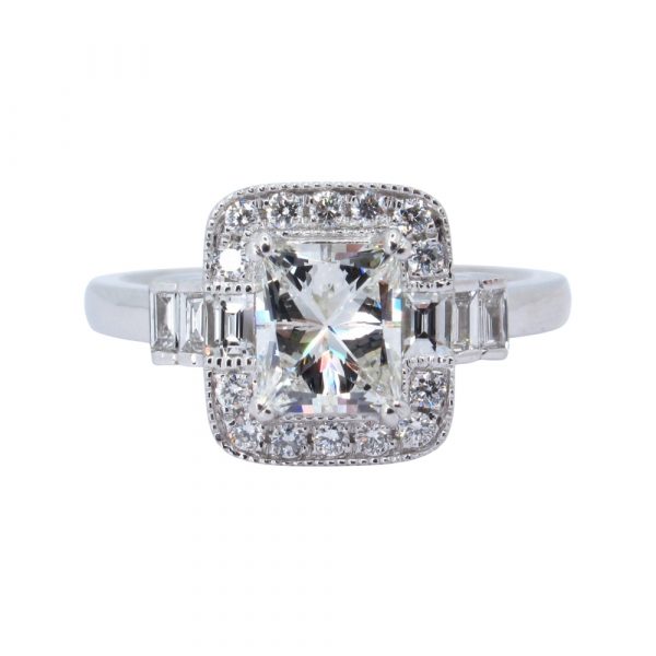 1 carat deco inspired halo engagement ring front