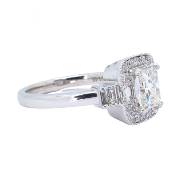 1 carat deco inspired halo engagement ring side