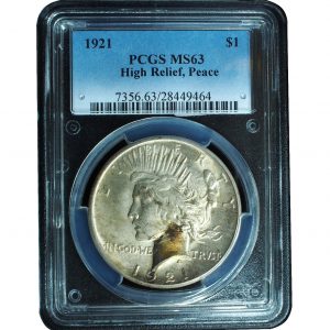 1921 High Relief Peace Dollar MS63