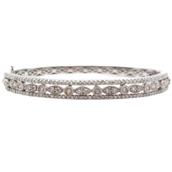 Buy Triple Row Diamond Bangle Bracelet 14k White Gold 1.98 ctw Online ...