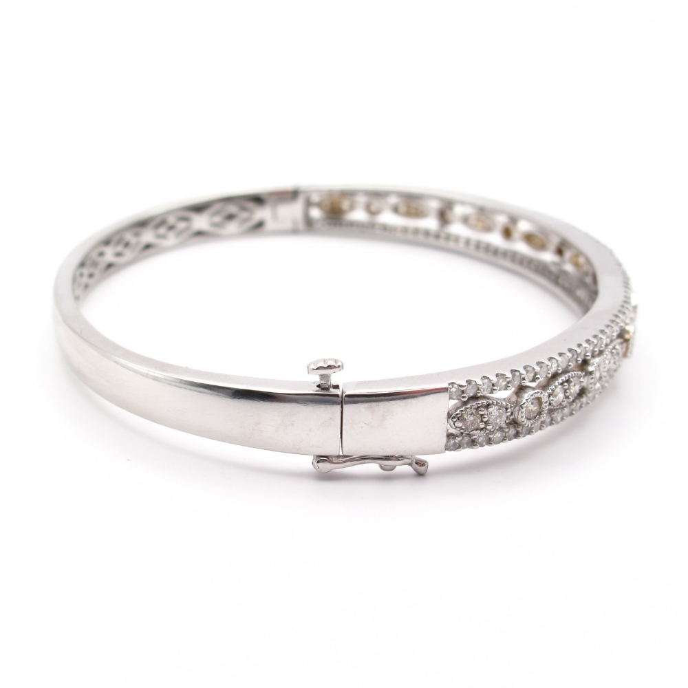 Buy Triple Row Diamond Bangle Bracelet 14k White Gold 1.98 ctw Online ...
