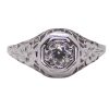 Edwardian Early 1900's 0.26 ct European Diamond Solitaire Engagement Ring 14k White Gold Floral Filigree Front